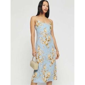 Reformation Dover Floral Print Midi‎ Slip Dress in Heavenly Blue Womens 4